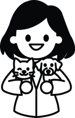 A woman is holding two dogs and a cat