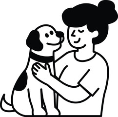 A woman is petting a dog
