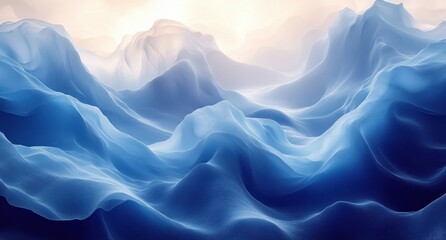 Obraz premium Surreal Abstract Landscape with Flowing Lines and Cool Blue and White Tones