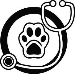 A black and white image of a paw and a stethoscope