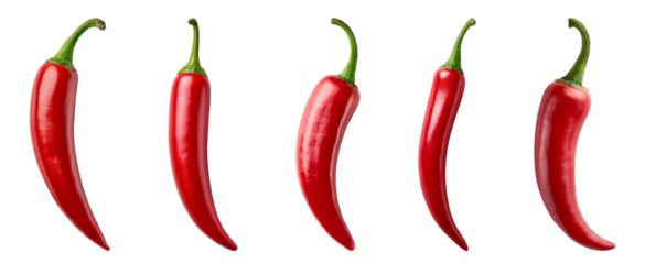 Red chili isolated transparent background, PNG set