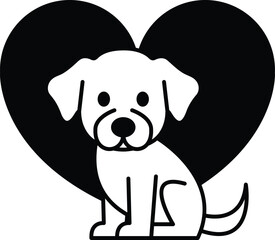 A black and white dog sitting in a heart