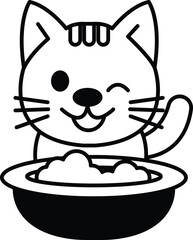 A cat is eating food from a bowl