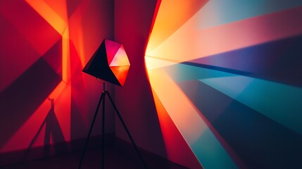 A lamp projecting colorful geometric light patterns on a wall high quality 
