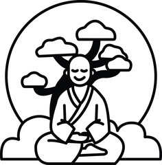 A man is sitting cross legged and smiling in a lotus position