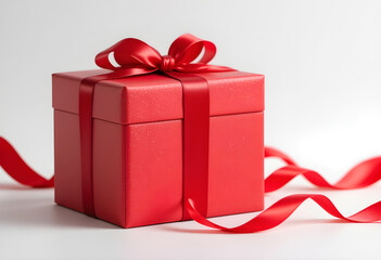 The gift box, red gift box with red ribbon and Valentine's Day romantic background for text.