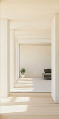 Fototapeta premium Bright and spacious interior design featuring minimalism and natural light in a modern living space