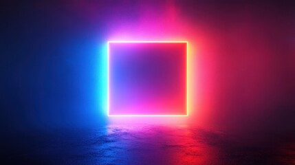 Neon Glowing Square in Dark Gradient Background Futuristic Abstract Art with Vibrant Colors and Geometric Composition