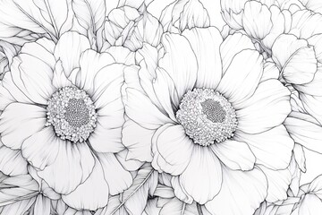 Elegant Line Art Floral Design Black and White Petals