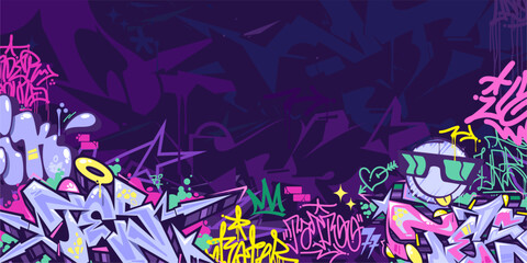 Trendy Abstract Colorful Urban Street Art Graffiti Style Vector Illustration Background Template