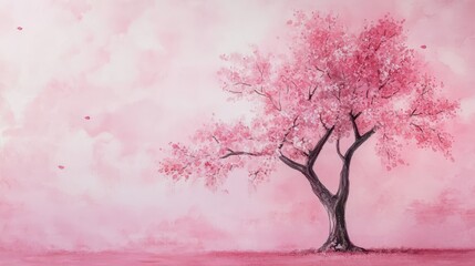 Watercolor Cherry blossom blooming flower,Sakura tree or forest side view,Cherry tree spring flower background,elements for environment and garden,botanical in spring season.