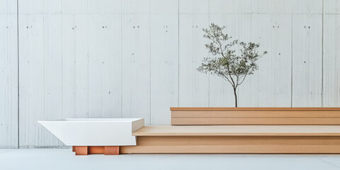 Modern interior design with minimalist planter and greenery in a spacious setting