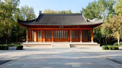 Obraz premium Traditional Asian Pavilion in Tranquil Garden Setting with Trees : Generative AI
