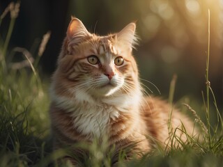 Obraz premium Cat sitting in the grass