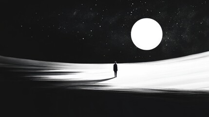 Solitary Figure Underneath a Vast Night Sky