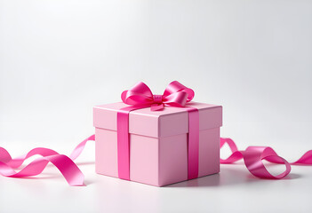 Obraz premium The gift box, pink gift box with pink ribbon and Valentine's Day romantic background for text.