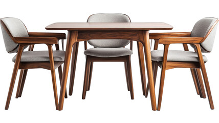 Elegant wooden dining table set with upholstered chairs in a stylish arrangement