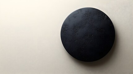 A minimalist background featuring a single black circle in the lower right corner of a white canvas.