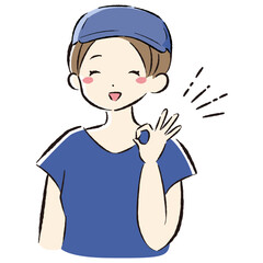 作業着の女性がグッドサインをしているイラスト
