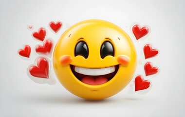 Fototapeta premium A smiling emoji face with red heart shape and Valentine's Day love emoji.