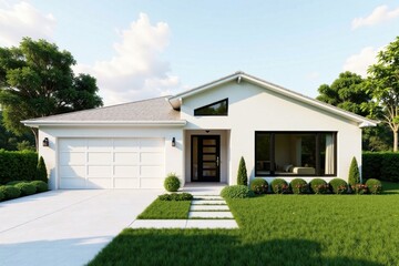 Modern Ranch Style Home with Lush Landscaping and Spacious Garage