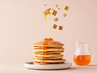 Geometric Gourmet Mathematical Pancake Art with Edible Gold and Maple - Creative STEM Baking for Luxury Culinary Branding and Educational Content Creation
