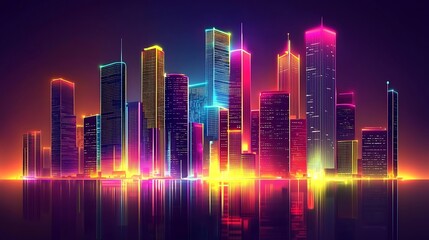 A modern cityscape with glowing neon colors high quality 