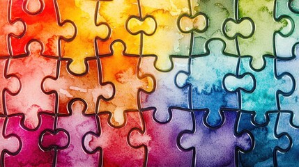 Fototapeta premium Colorful Watercolor Puzzle Pieces in Rainbow Pattern Design