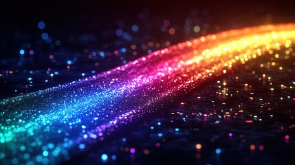 Fototapeta premium Upward arrow made of rainbow light trails, symbolizing inclusive progress and success