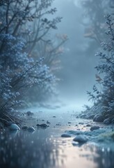 Blue pastel misty ambiance with soft focus effect, background, blue, ambiance