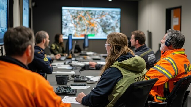 Emergency Response Team in Operations Center Monitoring Situation