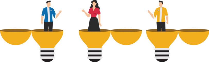 Three business people Sharing business ideas. collaboration meeting, sharing knowledge, teamwork or people thinking the same idea concept. Suitable for brainstorming and creativity concepts