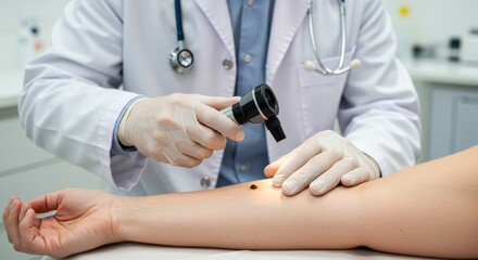 Doctor performing skin cancer screening