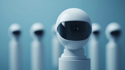 Sleek Cybersecurity Surveillance Modern White Dome Cameras in Minimalist Data Center - Commercial Digital Security and Tech Innovation for Business Safeguarding