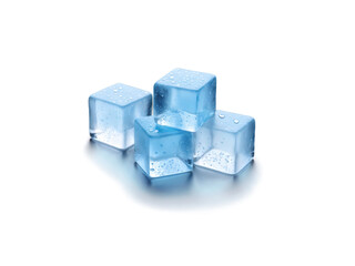 Obraz premium Transparent Ice Cubes with Water Droplets, Powder Blue Hue A set of transparent ice cubes with a soft powder blue