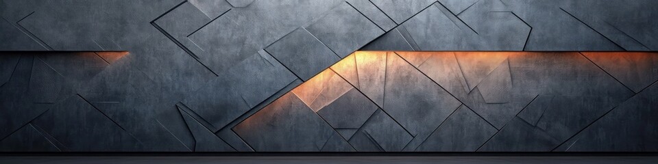 Geometric Minimalist Abstract Wall Design with Soft Ambient Lighting and Textured Elements for Modern Interiors