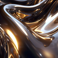A close-up of smooth, reflective metallic surfaces creating an abstract, fluid design.