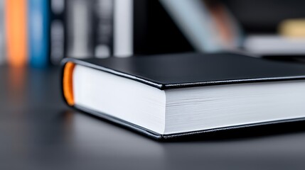 Close Up Of A Hardcover Book With An Orange Edge On A Dark Surface