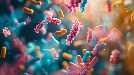 Naklejka premium Exploring microorganisms and cells in their natural environment a scientific digital illustration