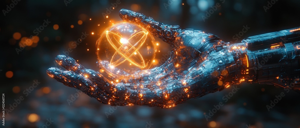Poster AI Technology and Cyberpunk Robotics in Data Science and Machine Learning Revolution with Global Network Connections