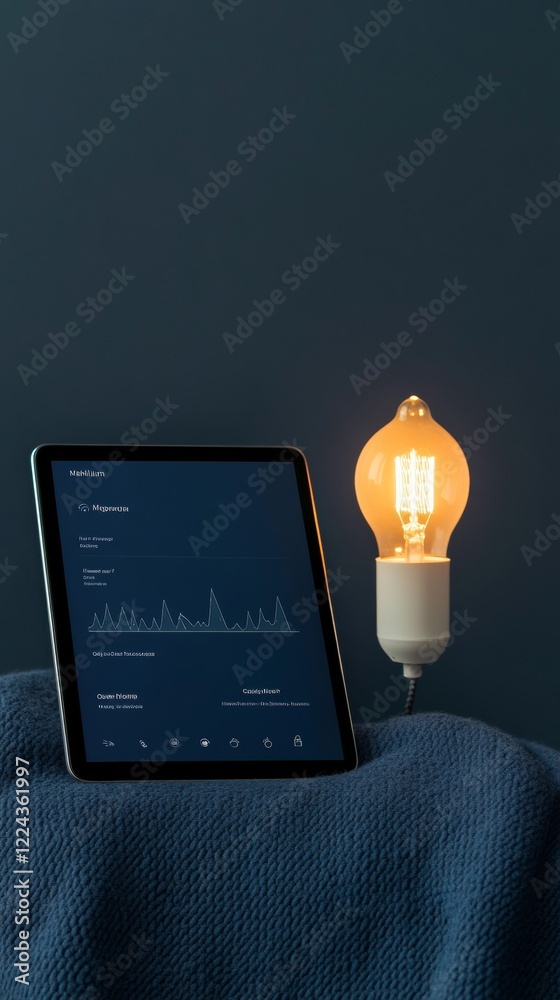 Poster minimalist smart home interface tablet with real-time energy stats and modern lighting - digital liv