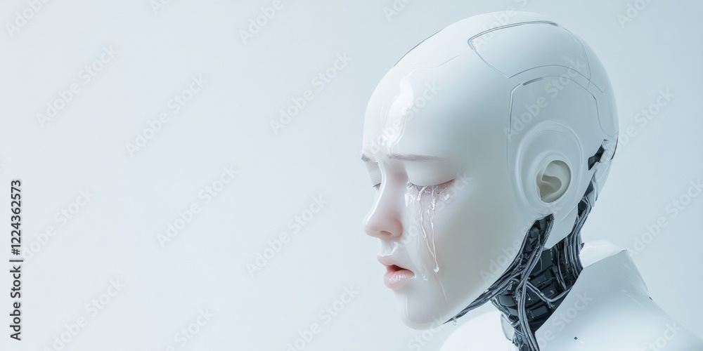 Aufkleber futuristic android portraits emotive tears on sleek synthetic surface for ai innovation in digital m