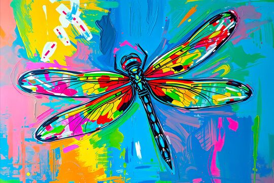 Dragonfly in acrylic painting style