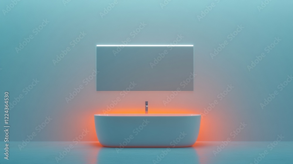 Poster futuristic luxury bathroom smart mirror and iot lighting with reflective surfaces for home automatio