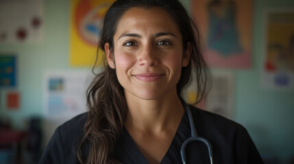 Fototapeta premium Pediatrician Smiling Gently with a Stethoscope Around Their Neck-2