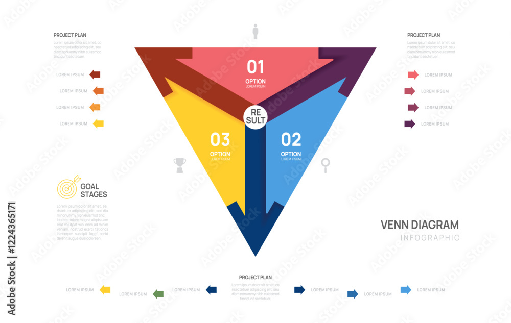 Wall mural venn diagram infographic triangle arrow chart template for business start up presentation with venn 