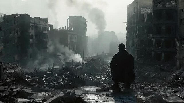 Silent battlefield: war captured in single frame, freezing fear, grief, and horrors of history, evoking deep emotion that touches soul, reflects lasting impact of conflict on heart, mind.