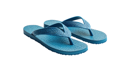 Bright blue flip-flops resting on a textured surface, perfect for summer outings and beach days