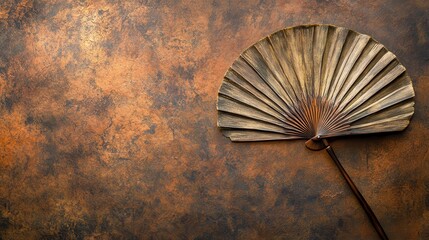 Elegant Vintage Hand Fan on Rustic Background