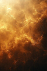Abstract fiery cosmic cloud with glowing golden and brown textures. Dramatic nebula-like background with a warm, ethereal glow. Perfect for sci-fi, fantasy, and atmospheric digital art projects